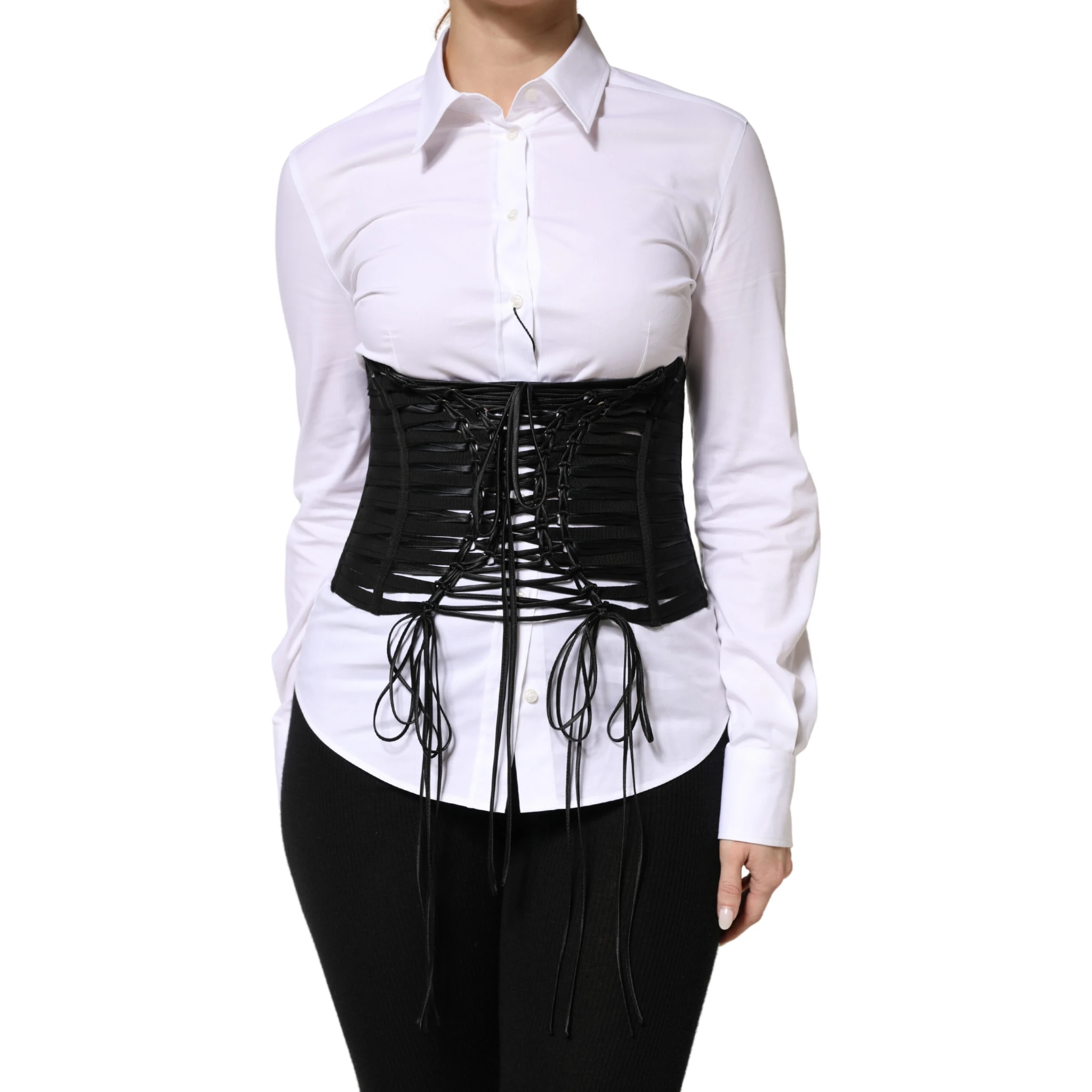 Black Polyester LaceUp Waist Cincher Corset Top