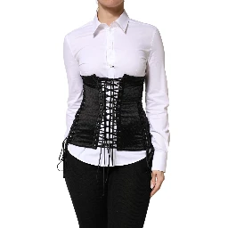 Black Silk Lace-Up Waist Cincher Corset Top