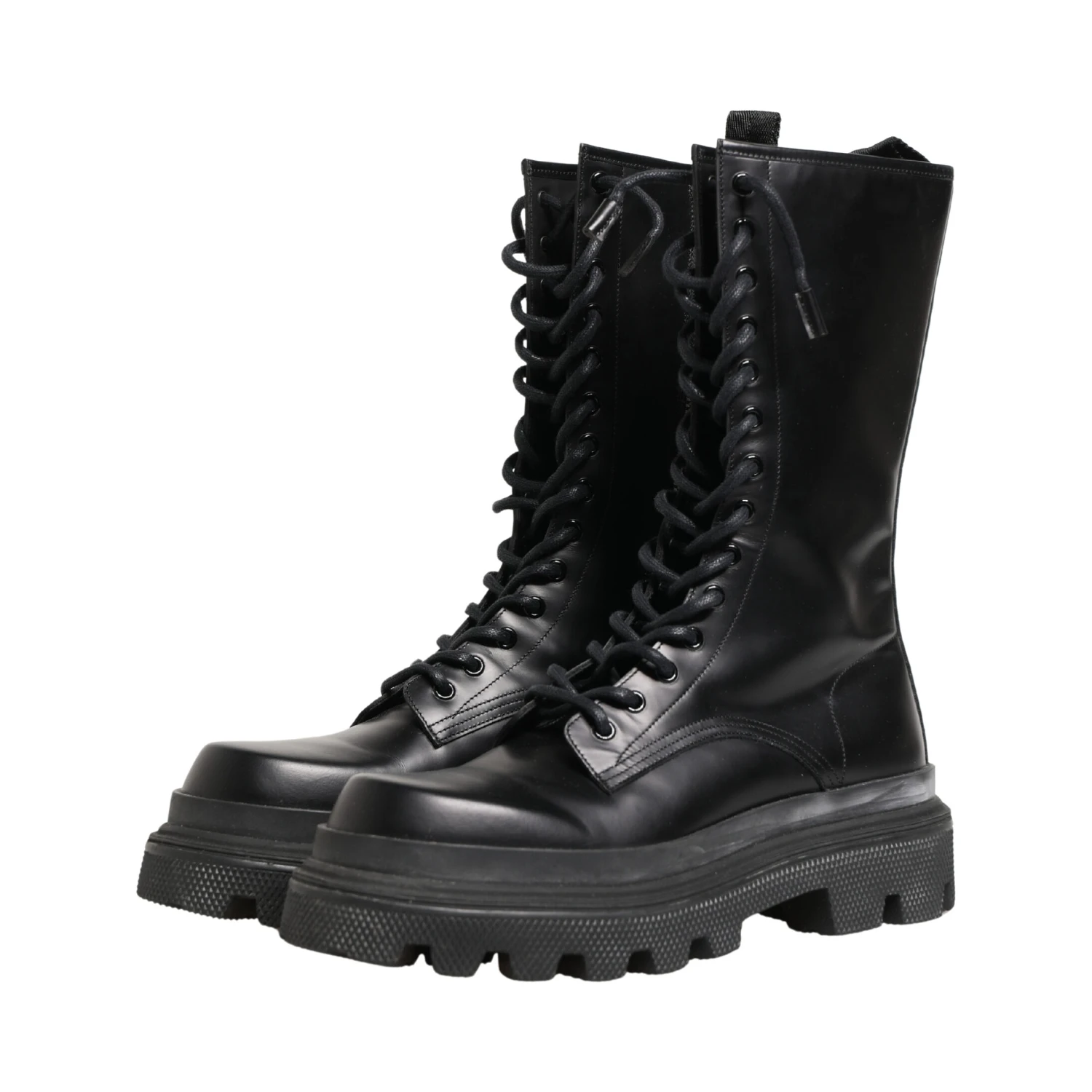 Black Leather Trek Sole Combat Boots Shoes