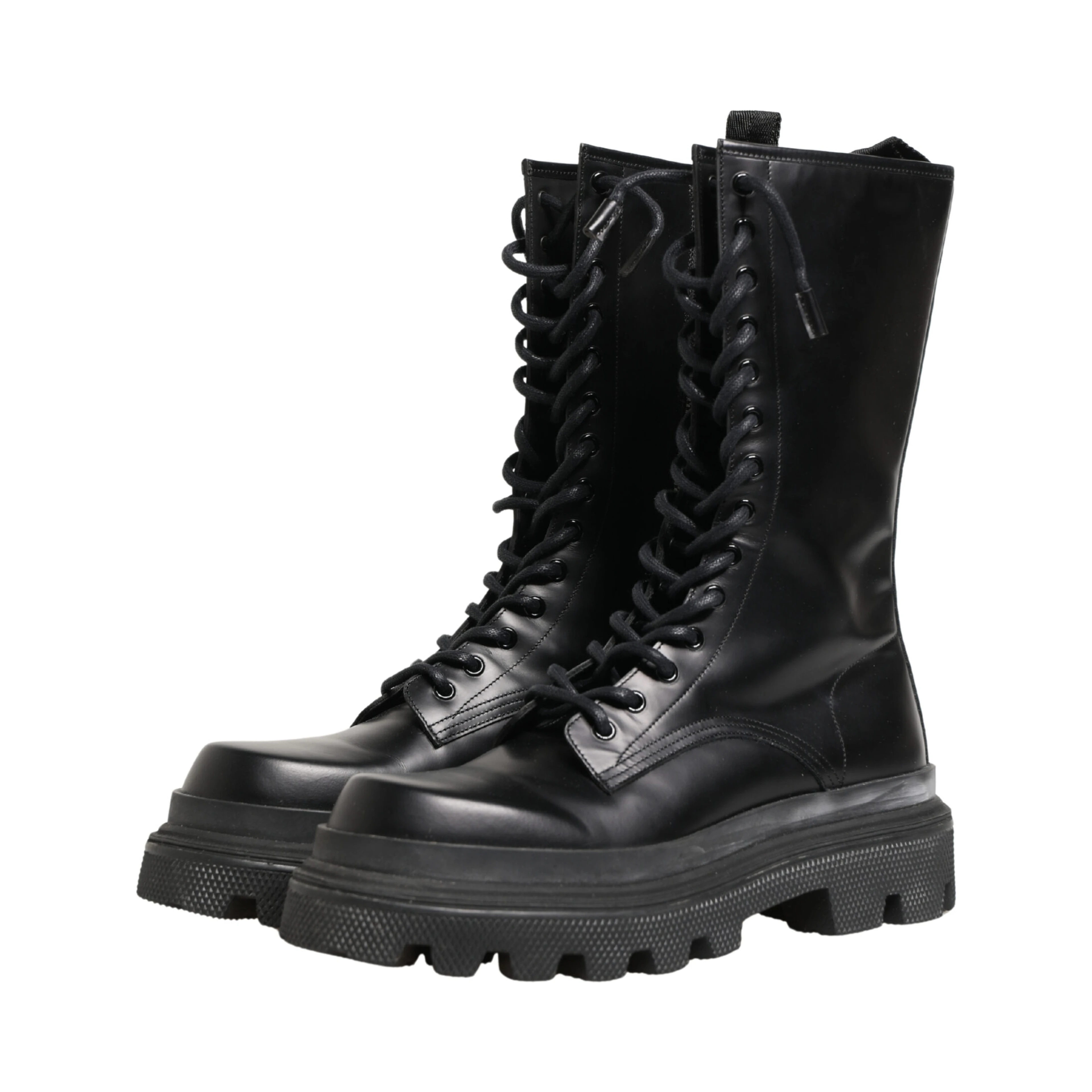 Black Leather Trek Sole Combat Boots Shoes