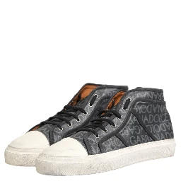 Black White Canvas Logo Mid Top Sneakers Shoes