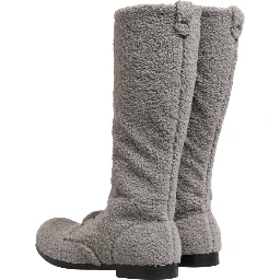 Gray Shearling Lace Up Knee High Boots Shoes