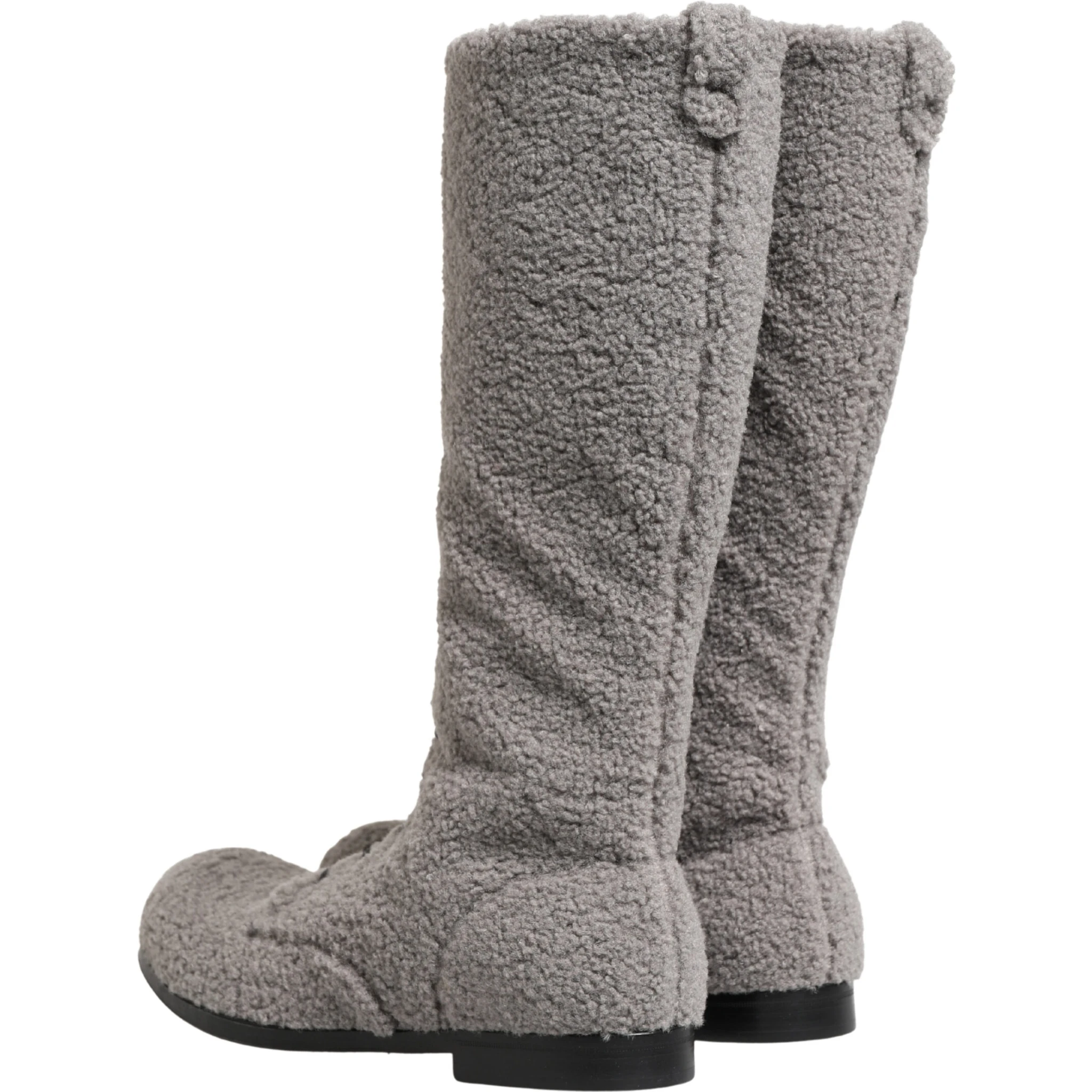 Gray Shearling Lace Up Knee High Boots Shoes