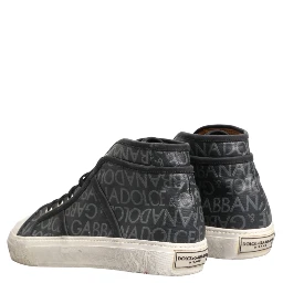 Black White Canvas Logo Mid Top Sneakers Shoes