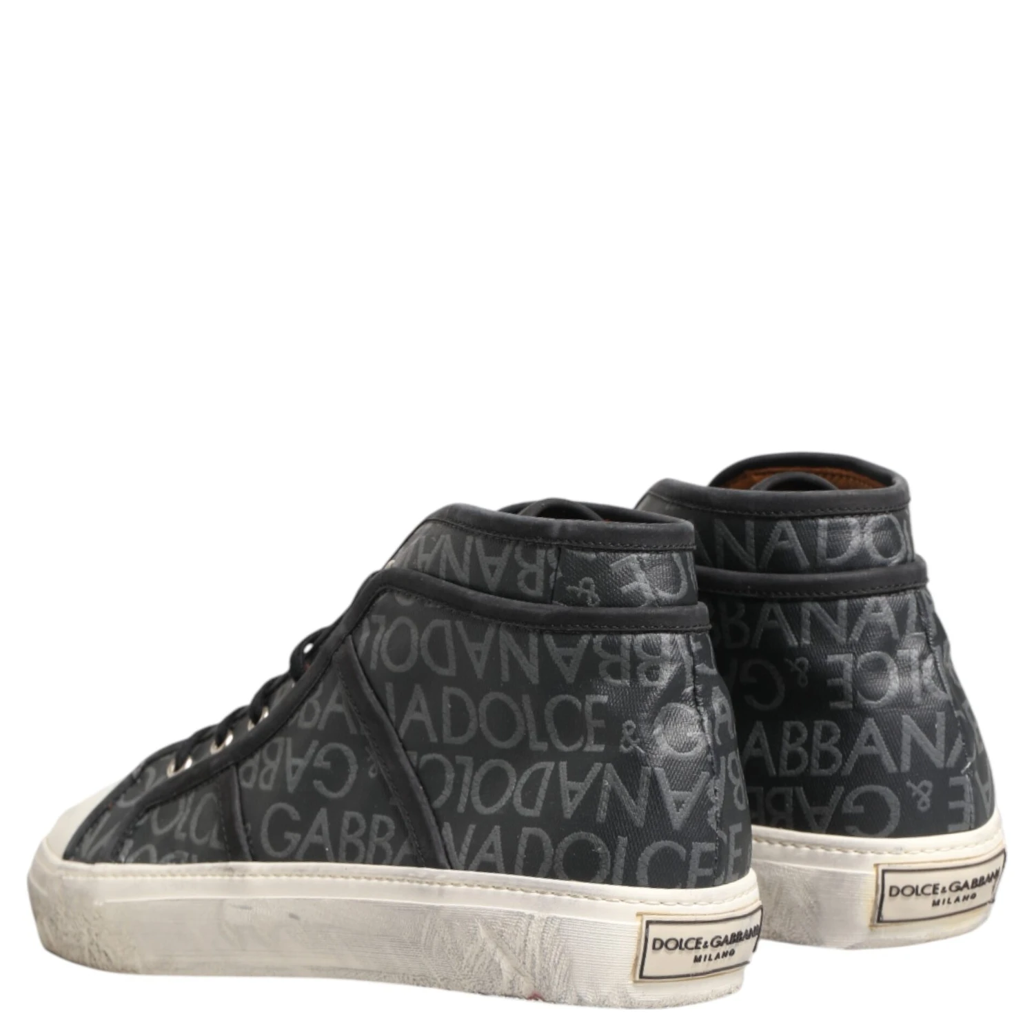 Black White Canvas Logo Mid Top Sneakers Shoes