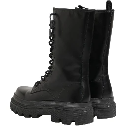 Black Leather Trek Sole Combat Boots Shoes