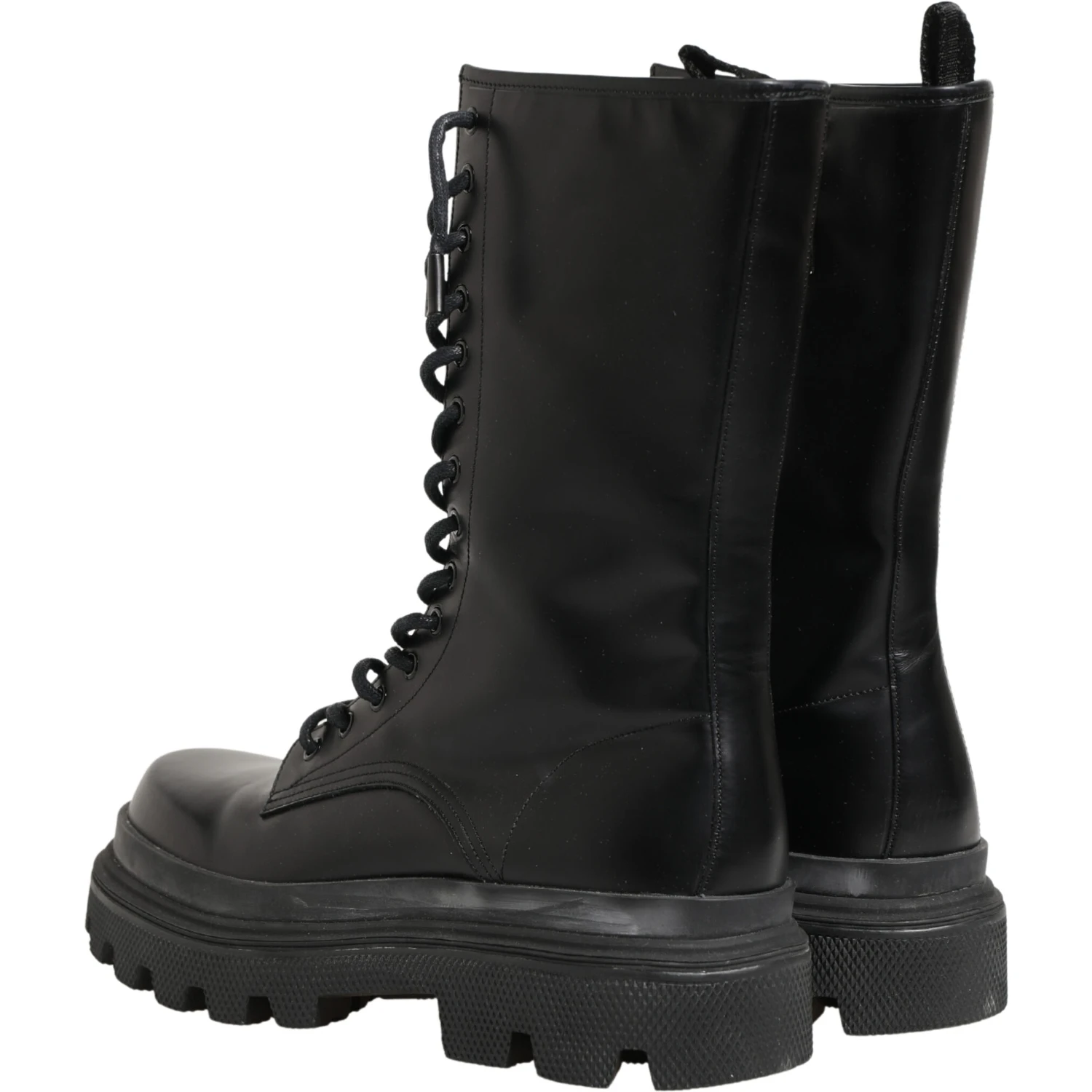 Black Leather Trek Sole Combat Boots Shoes