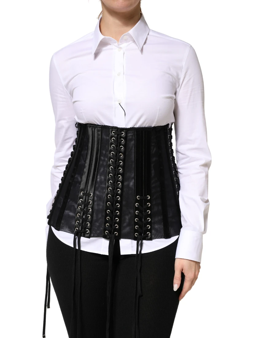 Black Lace-Up Waist Cincher Bustier Corset Top