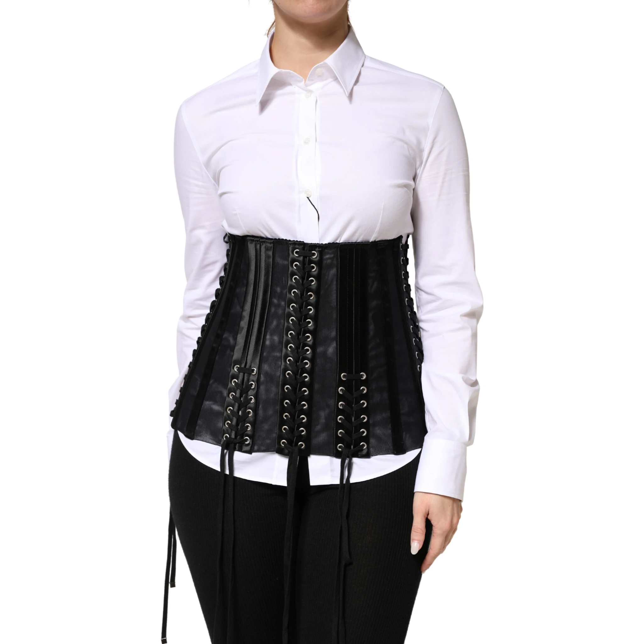 Black Lace-Up Waist Cincher Bustier Corset Top