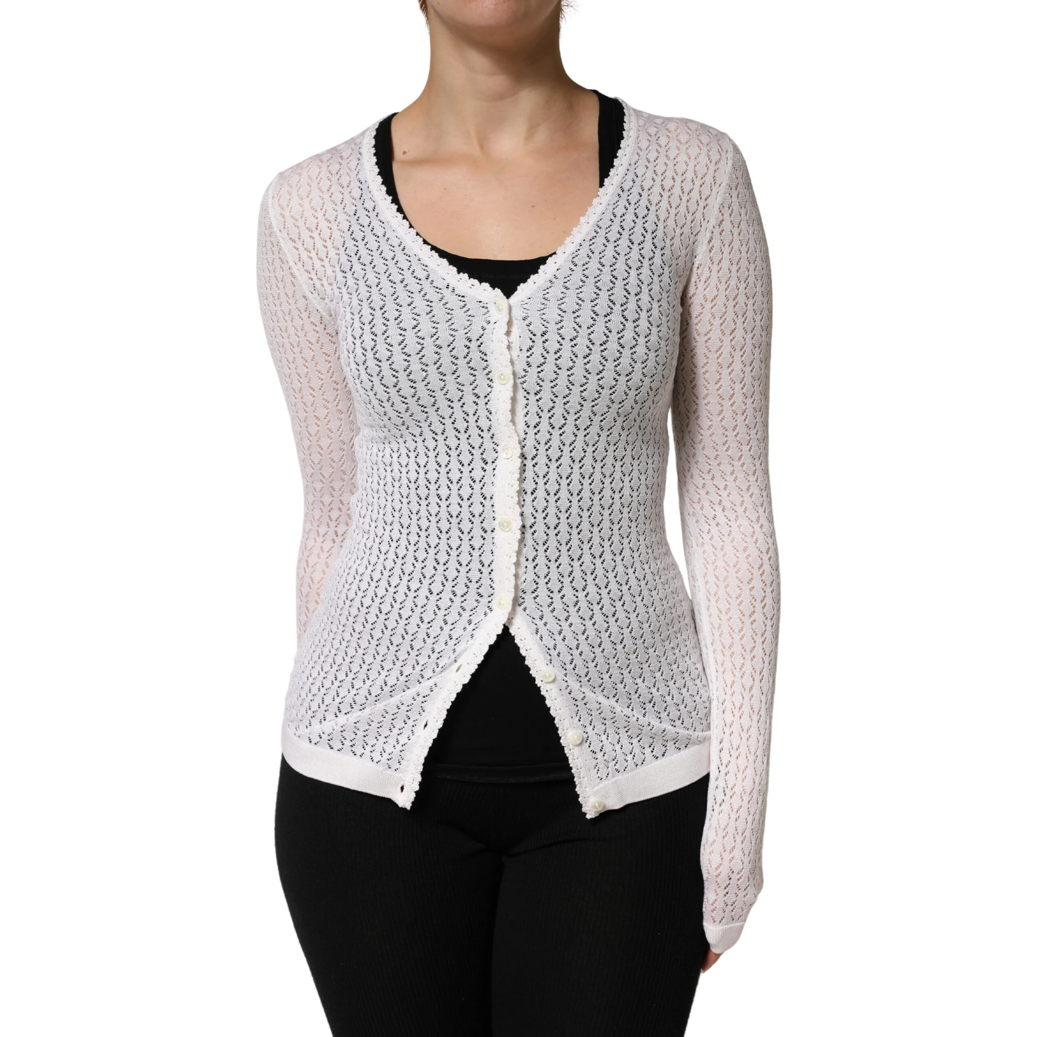 White Lace Silk Knit Long Sleeves Cardigan Top
