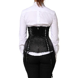 Black Silk Lace-Up Waist Cincher Corset Top