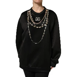 Black Embellished Logo Crystal Sweatshirt Top