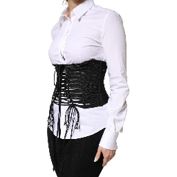Black Polyester LaceUp Waist Cincher Corset Top