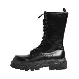 Black Leather Trek Sole Combat Boots Shoes