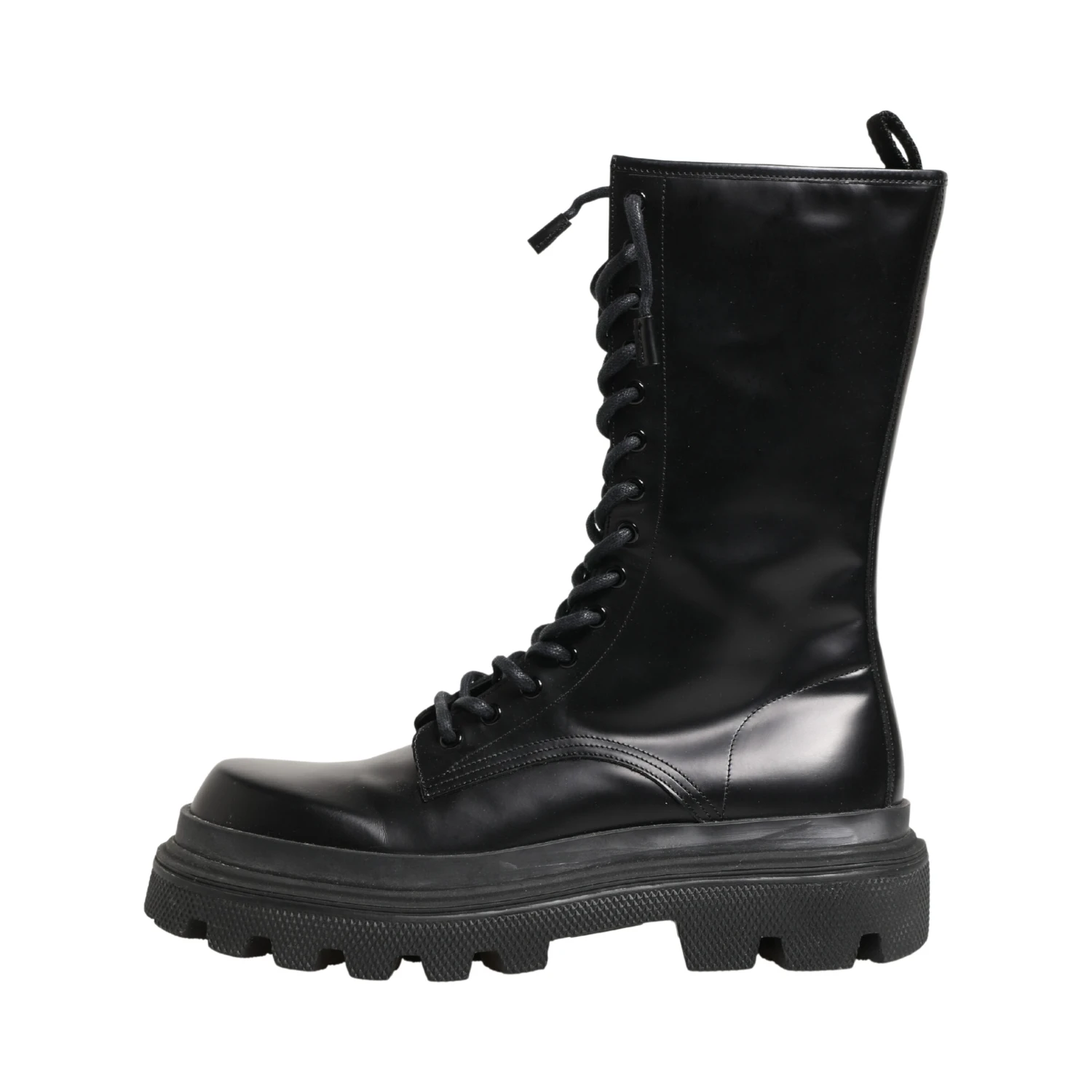 Black Leather Trek Sole Combat Boots Shoes