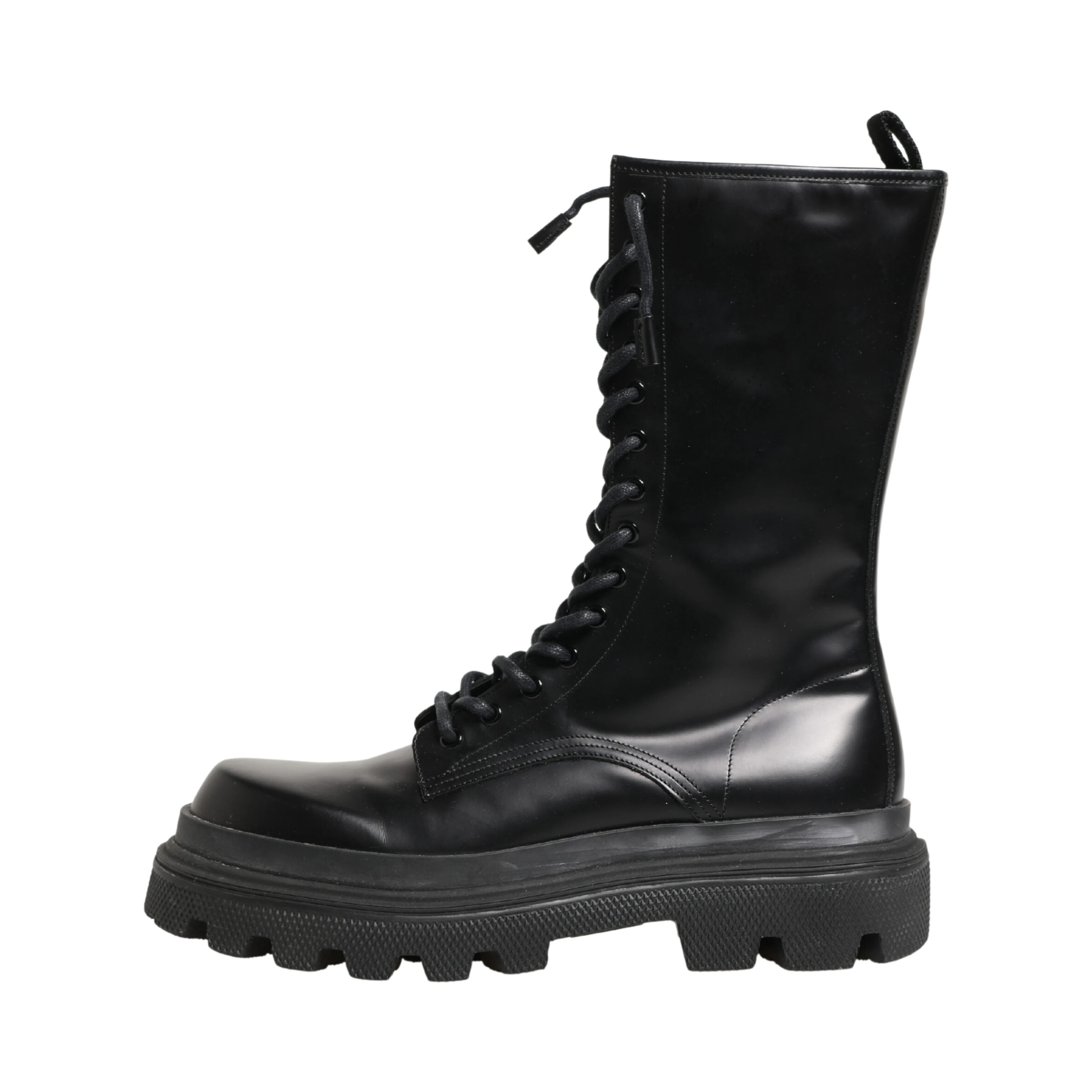 Black Leather Trek Sole Combat Boots Shoes