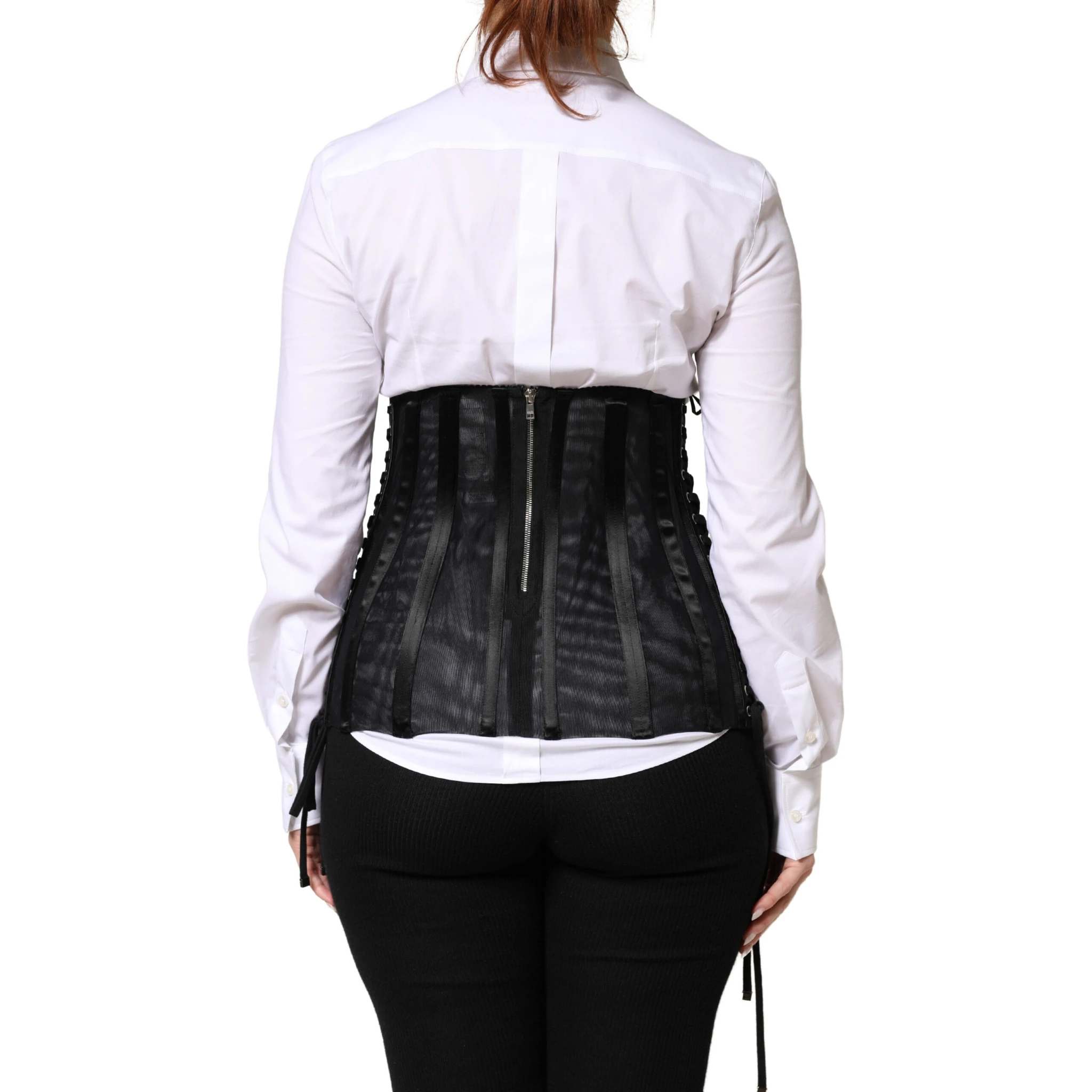 Black Lace-Up Waist Cincher Bustier Corset Top