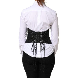 Black Polyester LaceUp Waist Cincher Corset Top