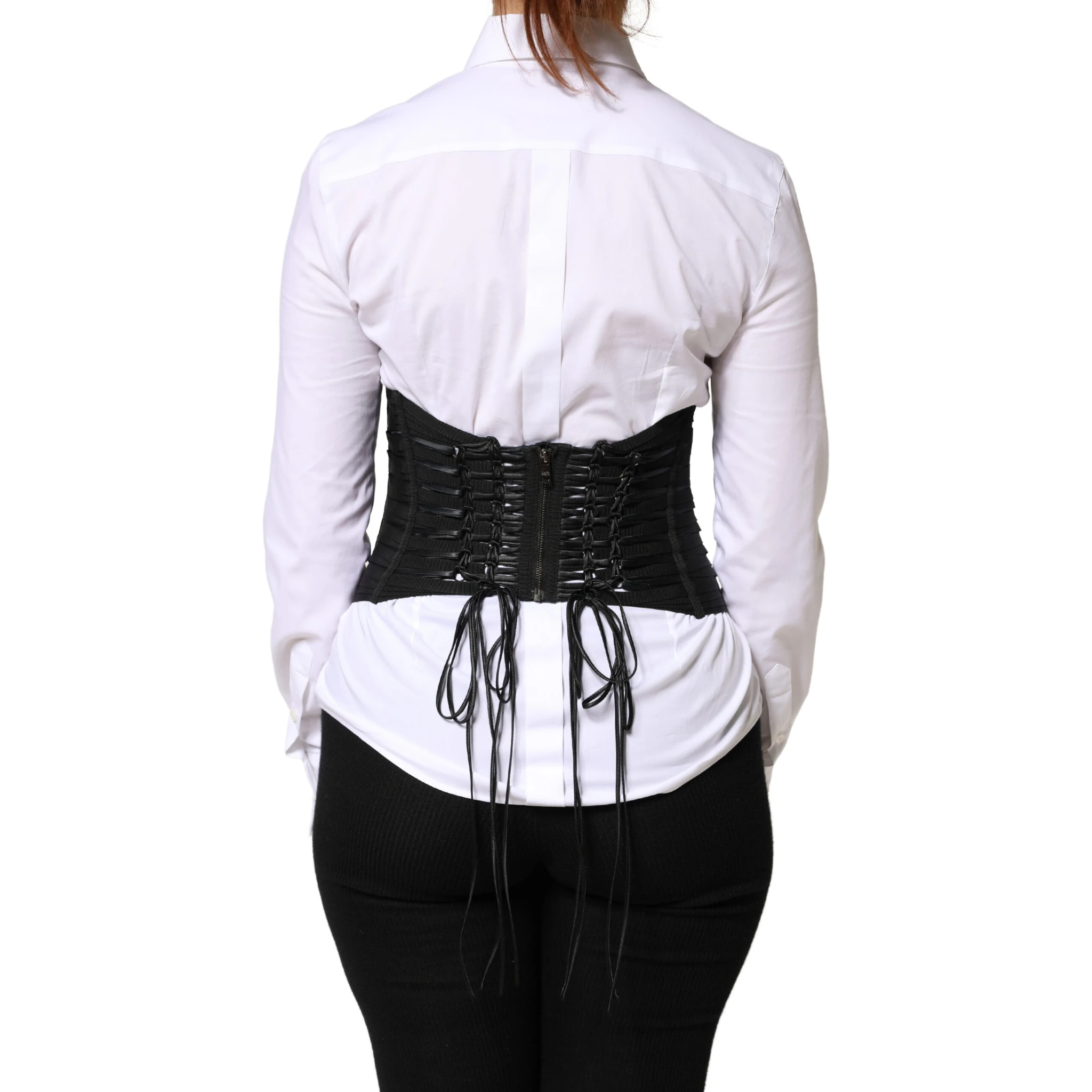 Black Polyester LaceUp Waist Cincher Corset Top
