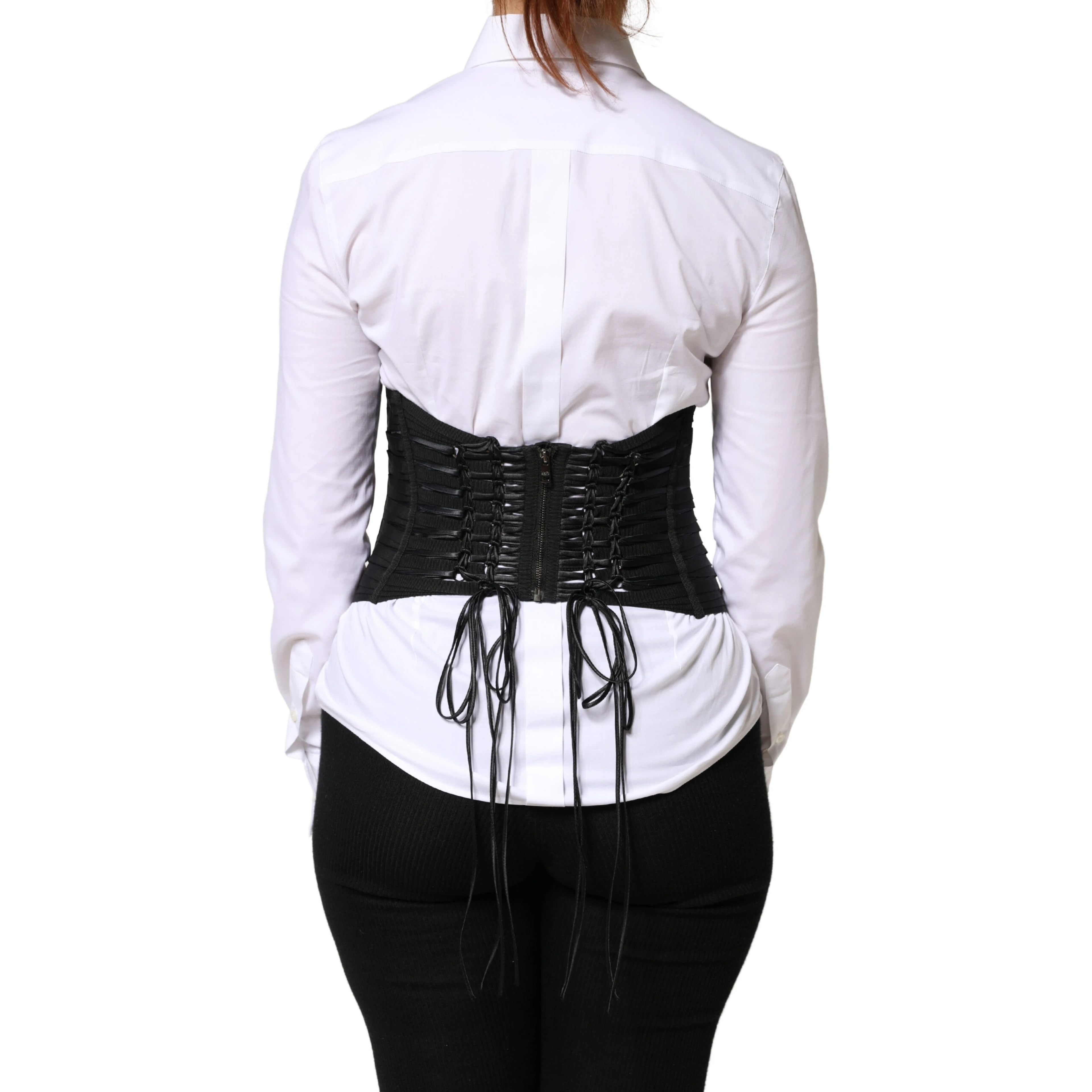 Black Polyester LaceUp Waist Cincher Corset Top