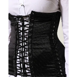 Black Silk Lace-Up Waist Cincher Corset Top