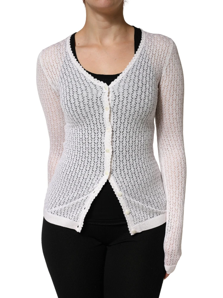 White Lace Silk Knit Long Sleeves Cardigan Top alternative