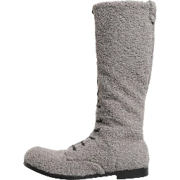 Gray Shearling Lace Up Knee High Boots Shoes