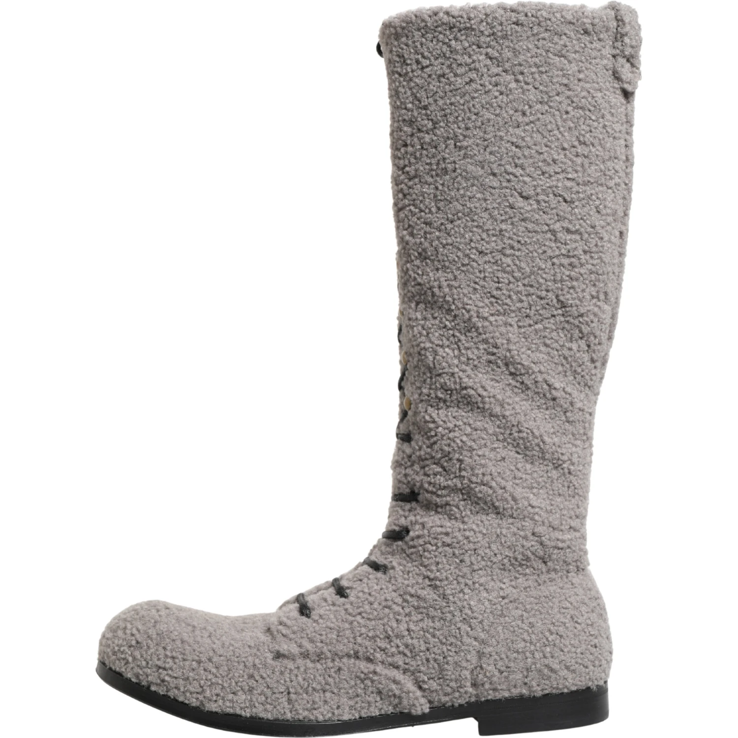 Gray Shearling Lace Up Knee High Boots Shoes