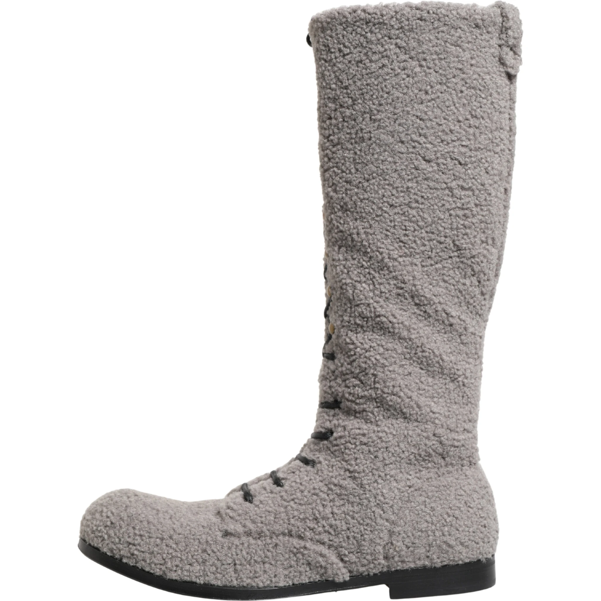 Gray Shearling Lace Up Knee High Boots Shoes