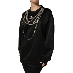 Black Embellished Logo Crystal Sweatshirt Top