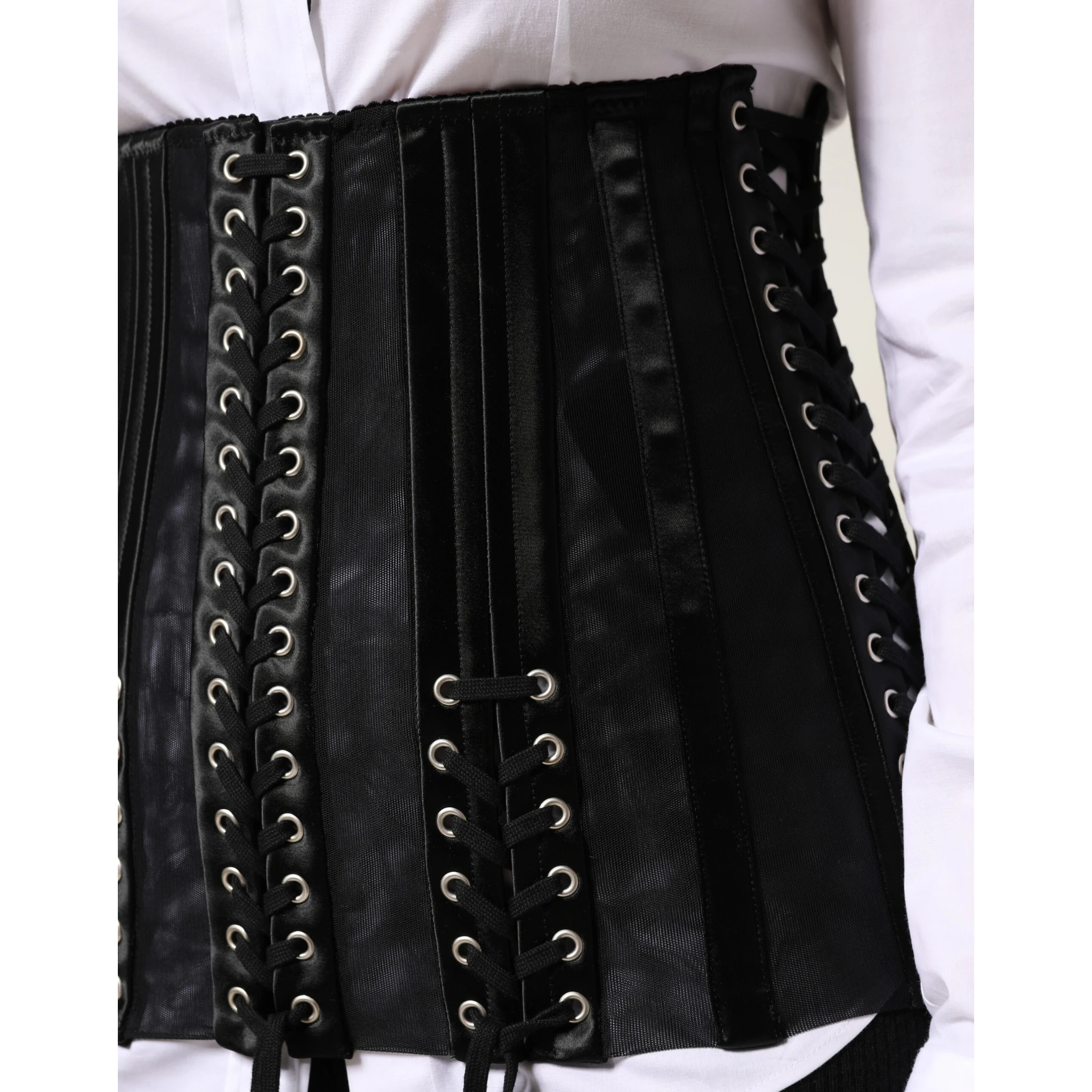 Black Lace-Up Waist Cincher Bustier Corset Top