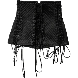 Black Silk Lace-Up Waist Cincher Corset Top