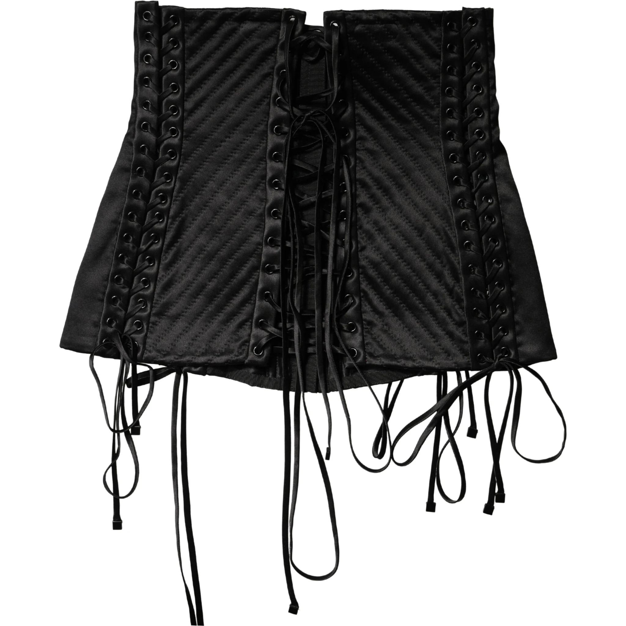 Black Silk Lace-Up Waist Cincher Corset Top