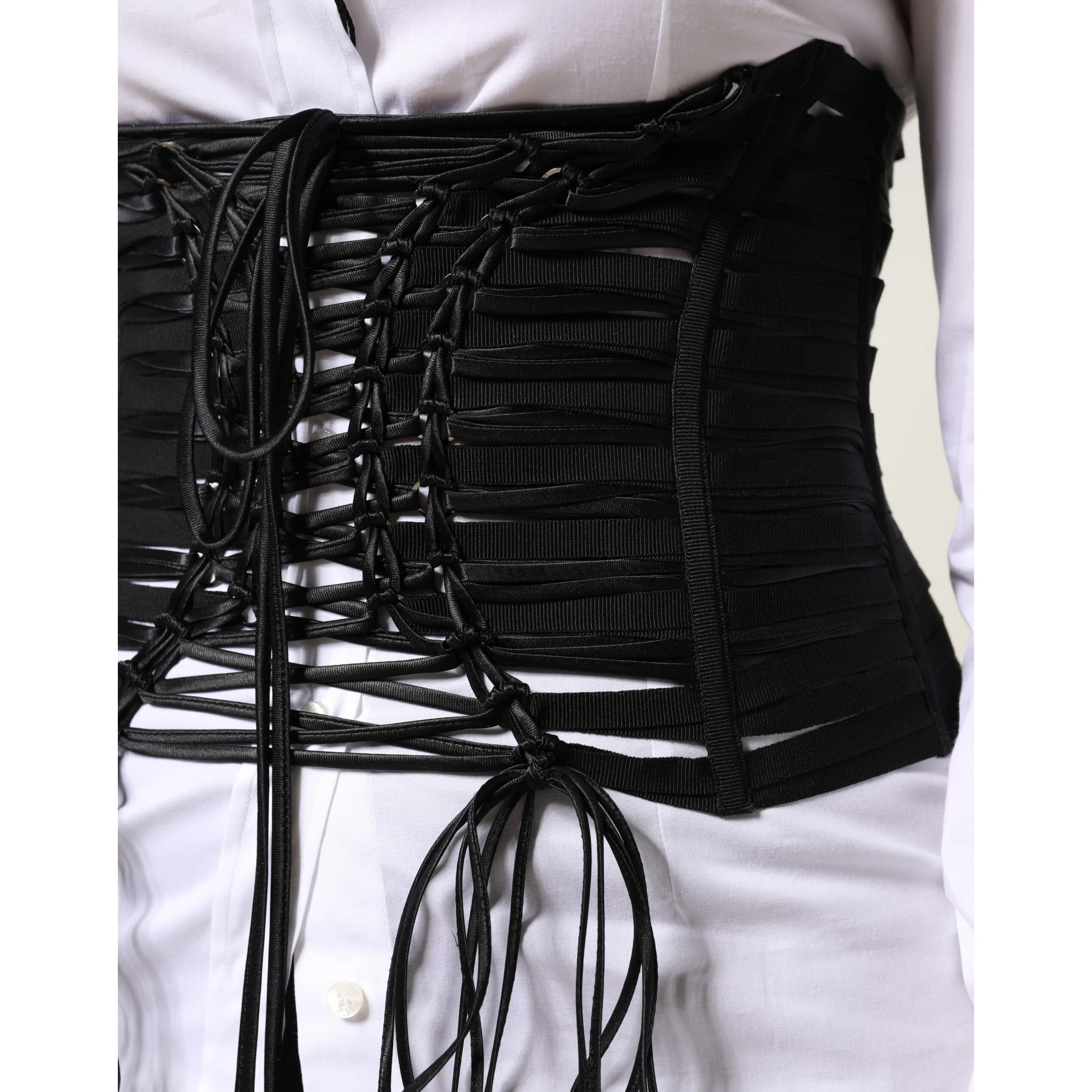 Black Polyester LaceUp Waist Cincher Corset Top