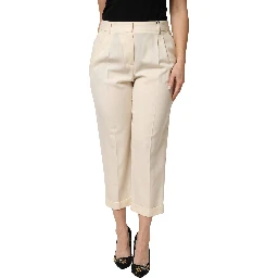Ivory Wool Mid Waist Cropped Trouser Pants