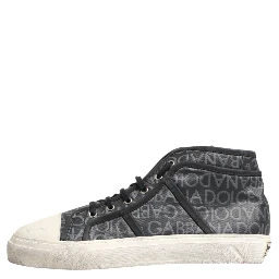 Black White Canvas Logo Mid Top Sneakers Shoes