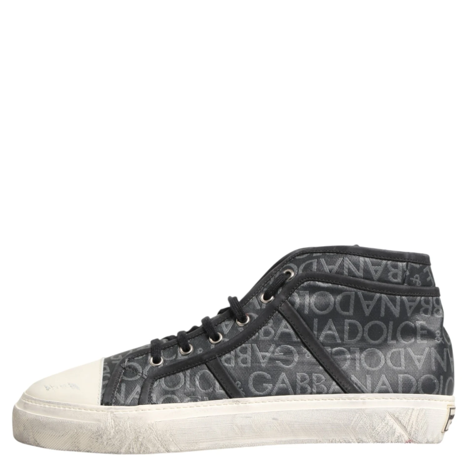 Black White Canvas Logo Mid Top Sneakers Shoes