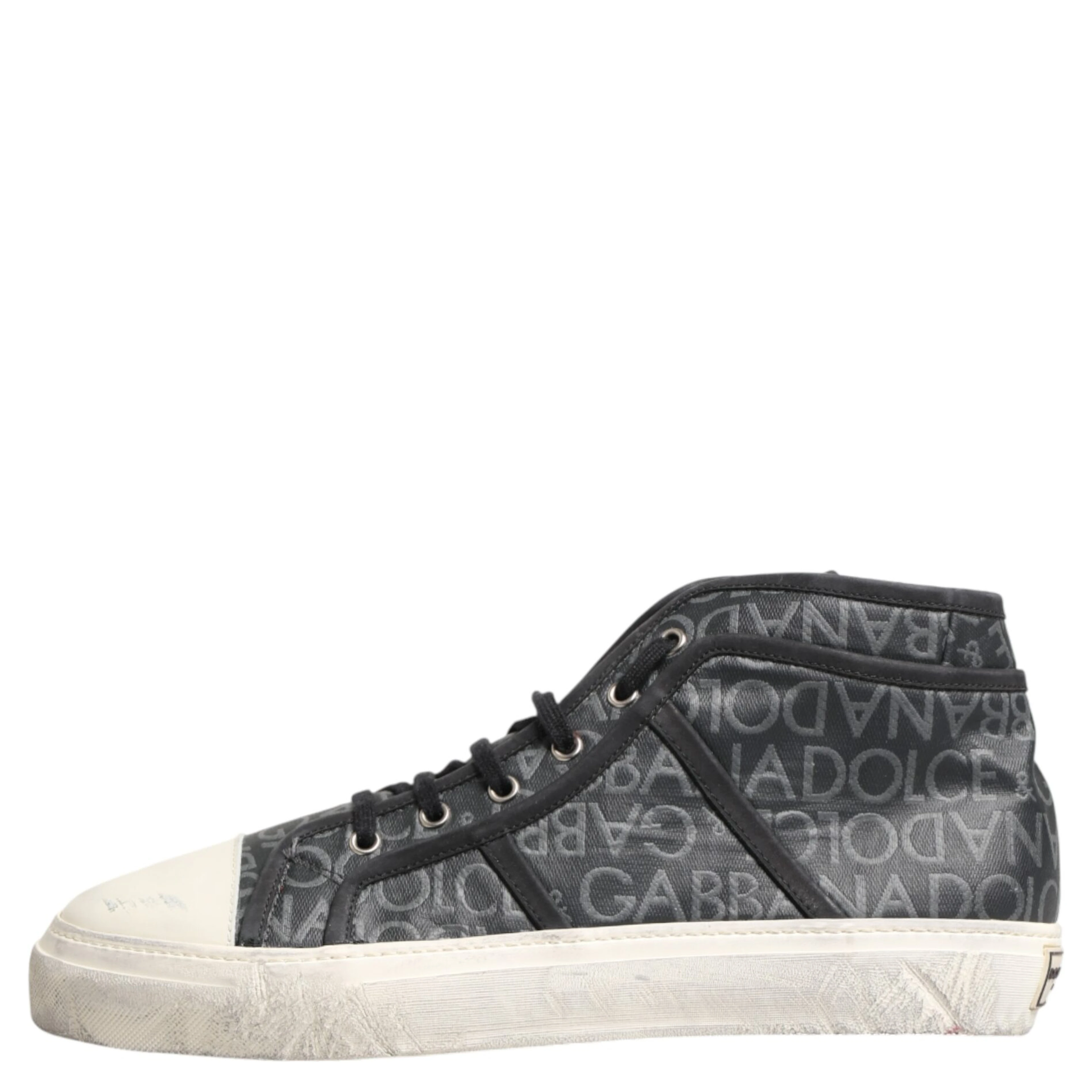 Black White Canvas Logo Mid Top Sneakers Shoes
