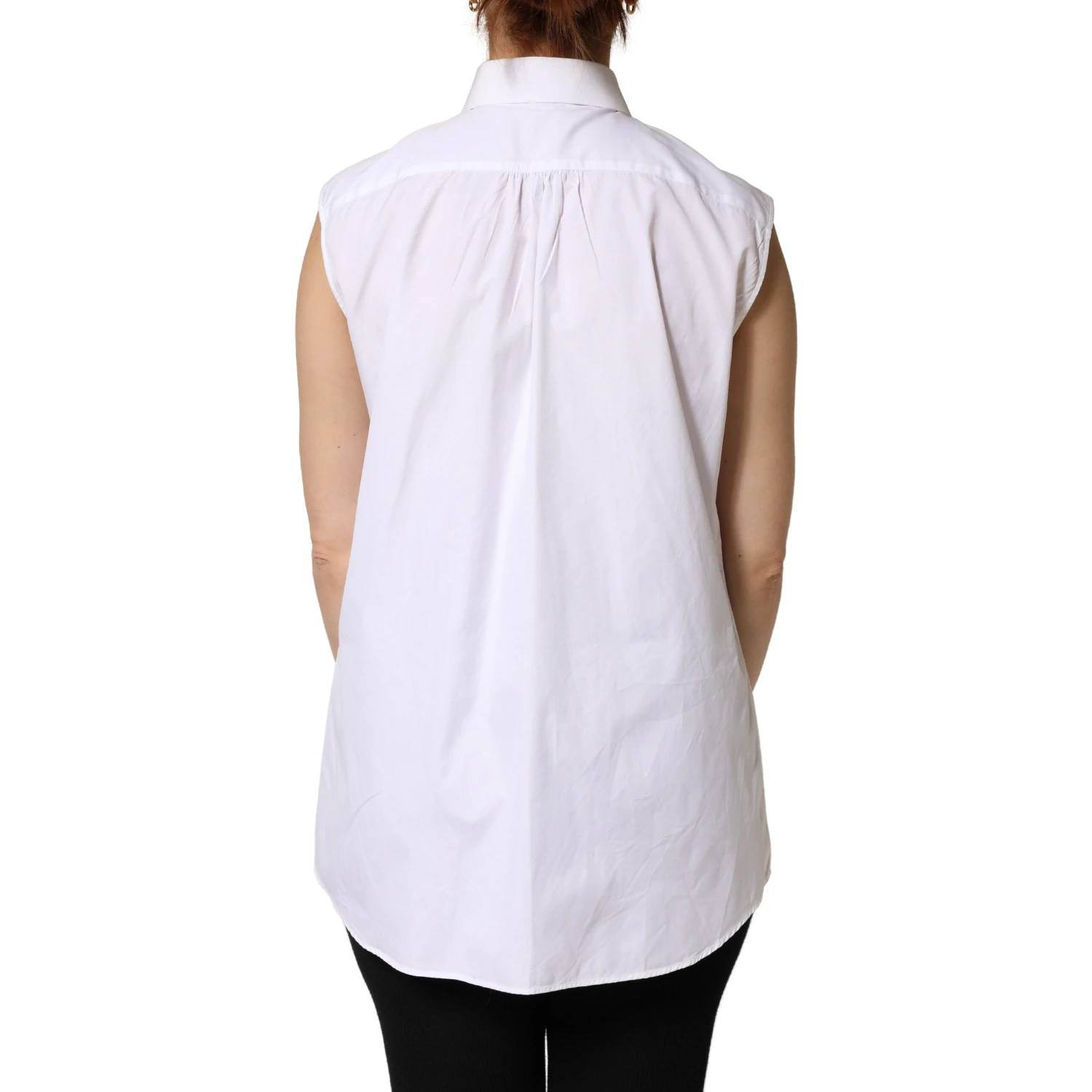 White Cotton Pleated Sleeveless Button Down Top