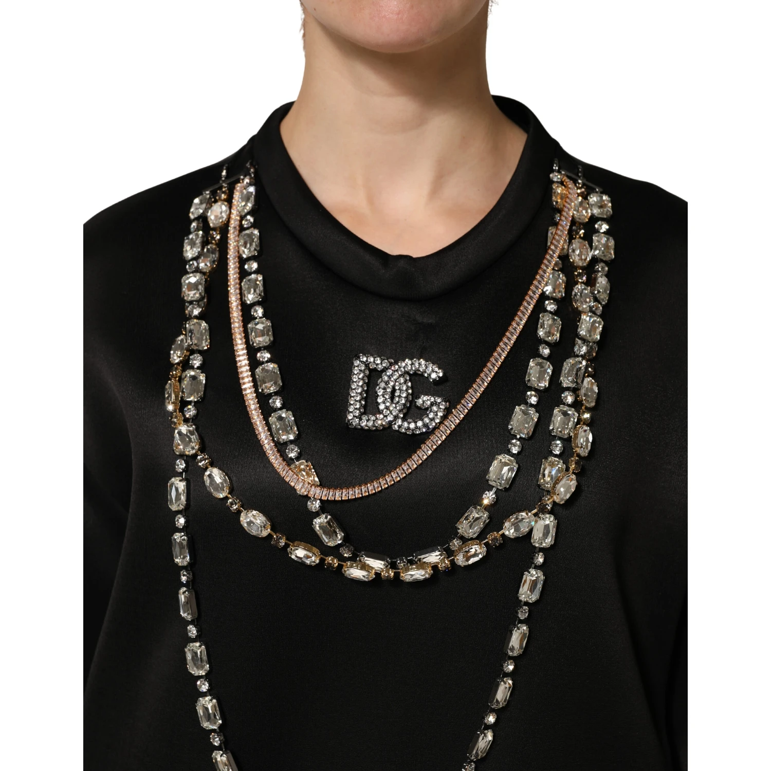 Black Embellished Logo Crystal Sweatshirt Top