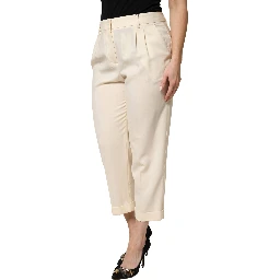 Ivory Wool Mid Waist Cropped Trouser Pants