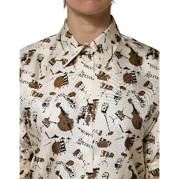 Beige Musical Instrument Print Short Sleeve Top