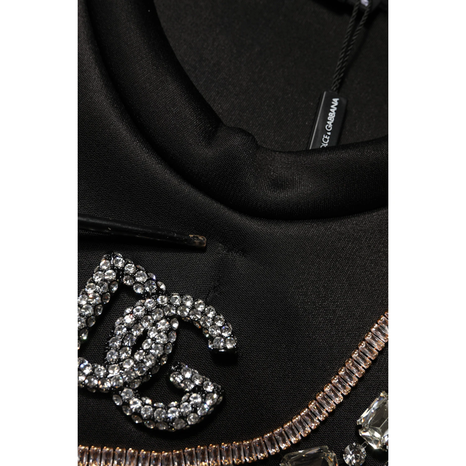 Black Embellished Logo Crystal Sweatshirt Top