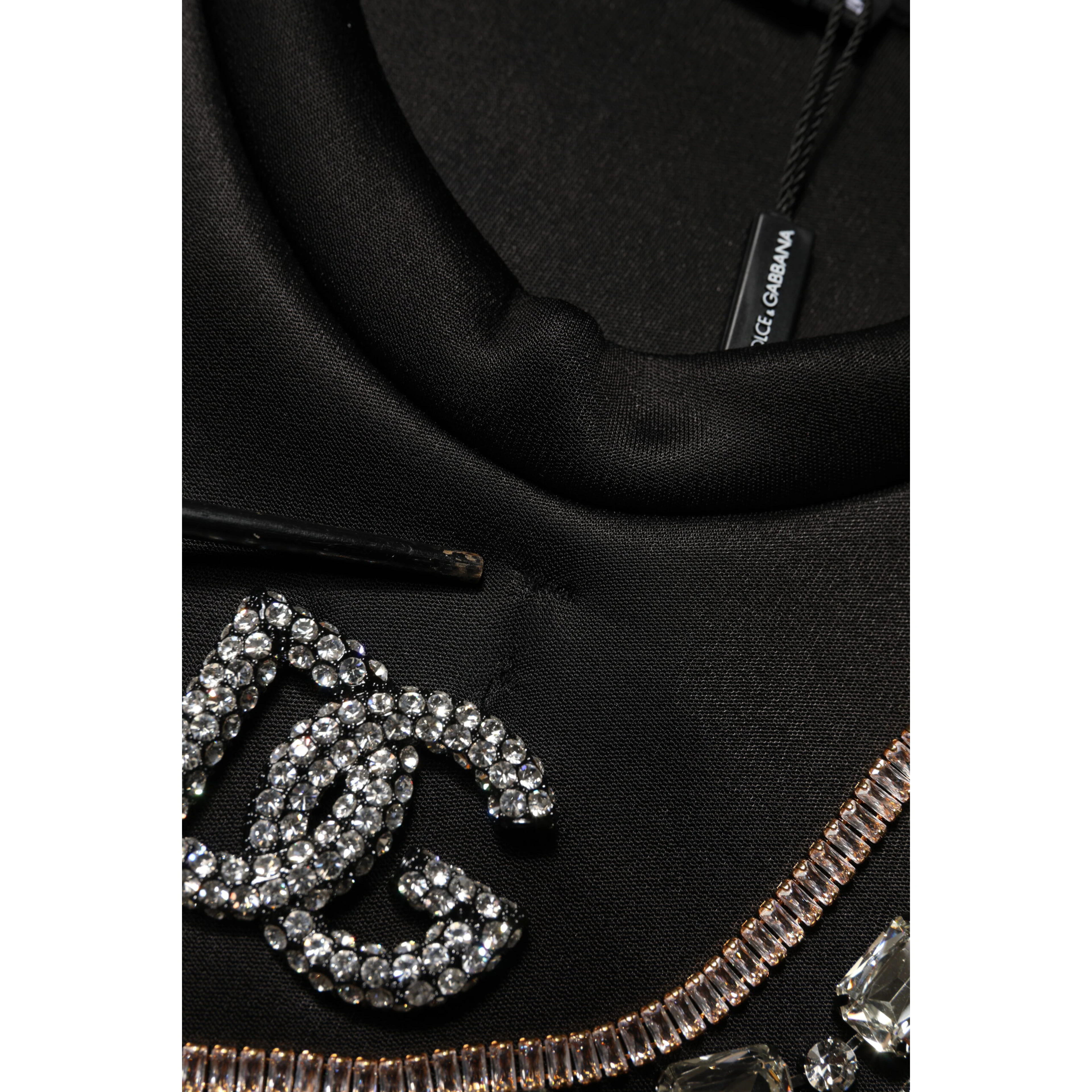 Black Embellished Logo Crystal Sweatshirt Top