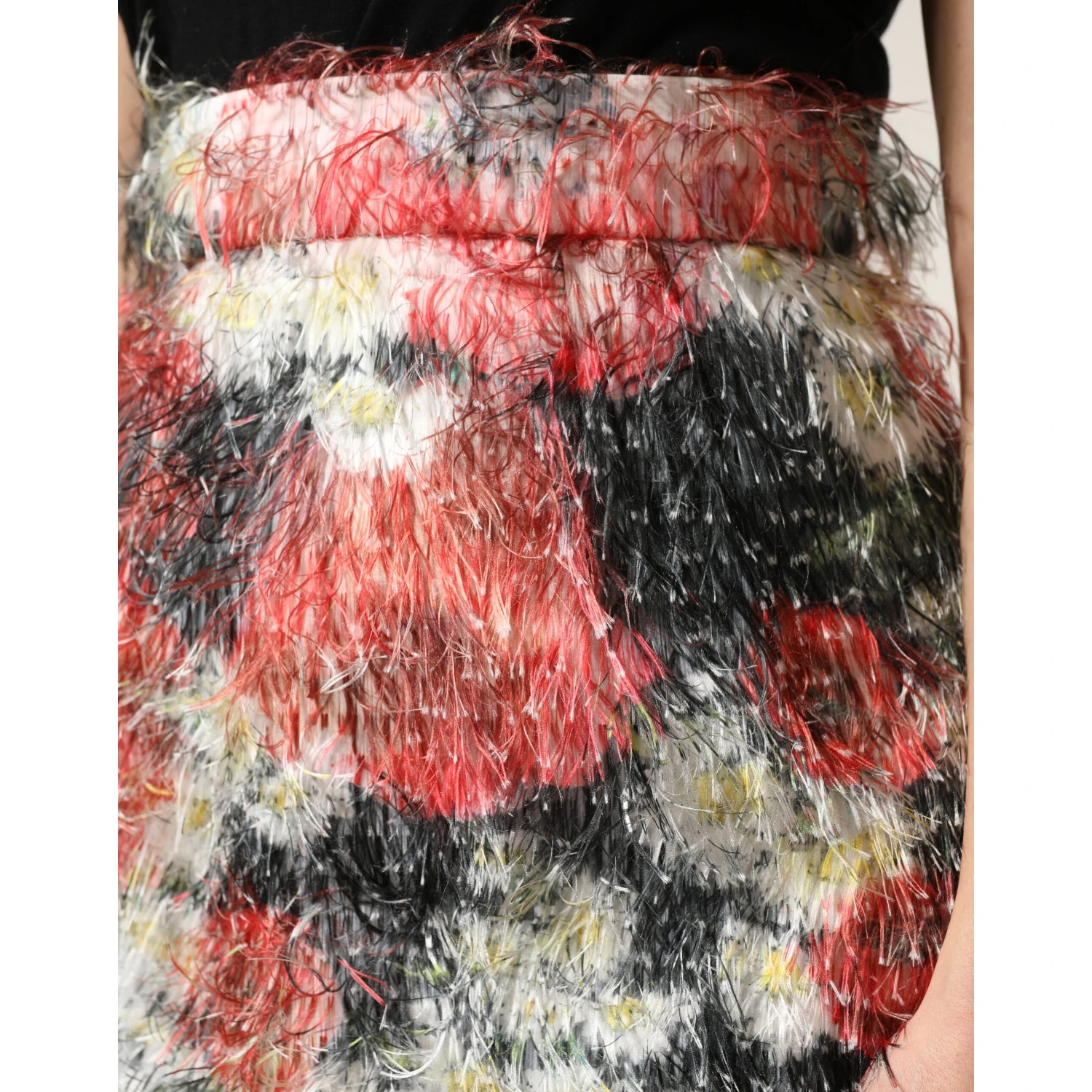 Multicolor Floral Textured Faux Fur Pencil Skirt