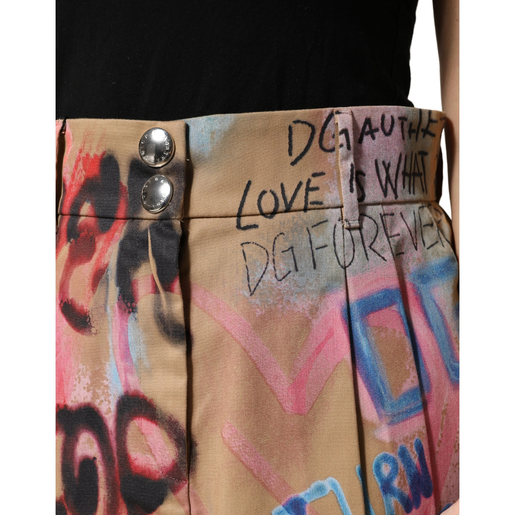 Beige Graffiti Print Cotton Blend Mini Skirt