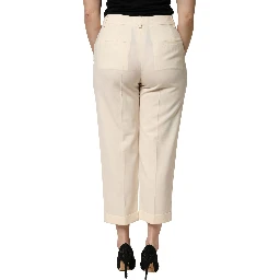 Ivory Wool Mid Waist Cropped Trouser Pants