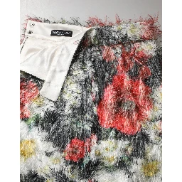 Multicolor Floral Textured Faux Fur Pencil Skirt