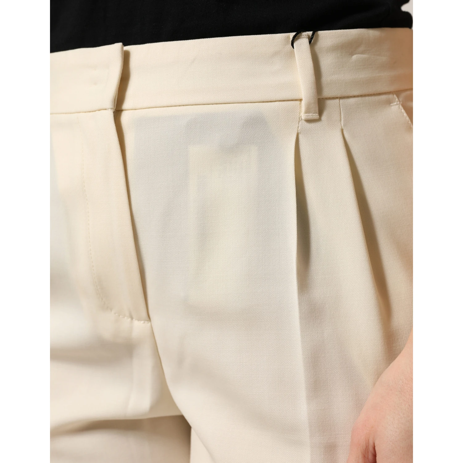 Ivory Wool Mid Waist Cropped Trouser Pants