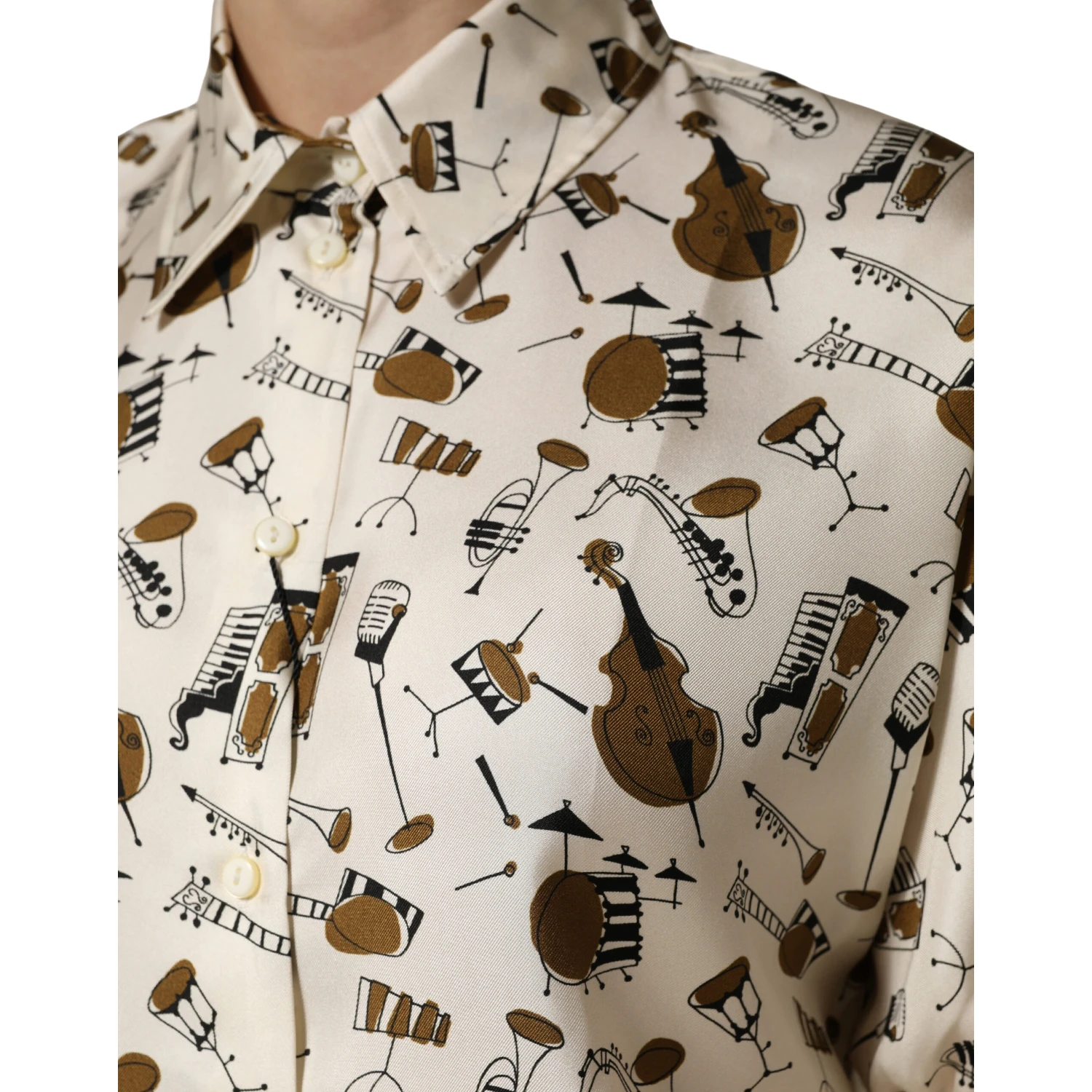 Beige Musical Instrument Print Short Sleeve Top